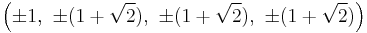 \left(\pm1,\ \pm(1%2B\sqrt{2}),\ \pm(1%2B\sqrt{2}),\ \pm(1%2B\sqrt{2})\right)