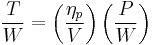 \frac{T}{W}=\left(\frac{\eta_p}{V}\right)\left(\frac{P}{W}\right)