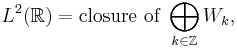 L^2(\mathbb R)=\mbox{closure of }\bigoplus_{k\in\Z}W_k,