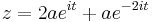 z=2ae^{it}%2Bae^{-2it}