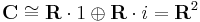 \mathbf{C} \cong \mathbf{R}\cdot 1 \oplus \mathbf{R} \cdot i = \mathbf{R}^2