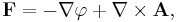 \mathbf{F}=-\nabla\varphi%2B\nabla\times\mathbf{A},