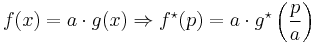 
f(x) = a \cdot g(x)
\Rightarrow
f^\star(p) = a \cdot g^\star\left(\frac{p}{a}\right)
