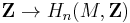 \mathbf{Z} \to H_n(M,\mathbf{Z})