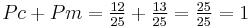 Pc %2B Pm = \tfrac{12}{25} %2B \tfrac{13}{25} = \tfrac{25}{25} = 1