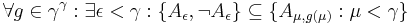 \forall g \in \gamma^{\gamma}�: \exists \epsilon < \gamma: \{A_{\epsilon} , \neg A_{\epsilon}\} \subseteq \{A_{\mu , g(\mu)}�: \mu < \gamma\}