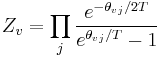 Z_v = \prod_j \frac{e^{-\theta_{vj} / 2T}}{e^{\theta_{vj} / T} - 1}