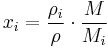 x_i = \frac{\rho_i}{\rho} \cdot \frac{M}{M_i}