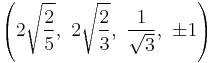 \left(2\sqrt{\frac{2}{5}},\  2\sqrt{\frac{2}{3}},\ \frac{1}{\sqrt{3}},\  \pm1\right)