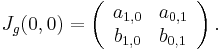  J_g(0,0) = \left( \begin{array}{cc} a_{1,0} & a_{0,1} \\ b_{1,0} & b_{0,1} \end{array}\right). 