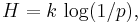 H = k\, \log(1/p),