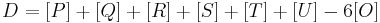 D = [P] %2B [Q] %2B [R] %2B [S] %2B [T] %2B [U] - 6 [O]