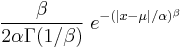 \frac{\beta}{2\alpha\Gamma(1/\beta)} \; e^{-(|x-\mu|/\alpha)^\beta}