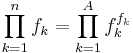  \prod_{k=1}^n f_k = \prod_{k=1}^A f_k^{f_k} 