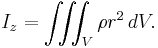 I_z = \iiint_V \rho r^2\, dV.