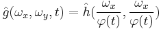 \hat{g}(\omega_x, \omega_y, t) = \hat{h}(\frac{\omega_x}{\varphi(t)}, \frac{\omega_x}{\varphi(t)})