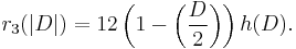 
r_3(|D|) = 12\left(1-\left(\frac{D}{2}\right)\right)h(D).
