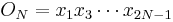  O_N= x_1x_3\cdots x_{2N-1} 