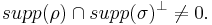 supp(\rho) \cap supp(\sigma)^{\perp} \neq {0}.