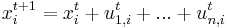 x_{i}^{t %2B 1} = x_{i}^{t} %2B u_{1,i}^{t} %2B ... %2B u_{n,i}^{t}