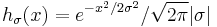 h_\sigma(x) = e^{-x^2/2\sigma^2}/\sqrt{2\pi}|\sigma|