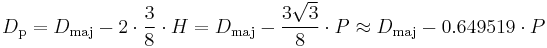 D_\mathrm{p} = D_\mathrm{maj} - 2\cdot\frac38\cdot H = D_\mathrm{maj} - \frac{ 3 {\sqrt 3}}{8}\cdot P \approx D_\mathrm{maj} - 0.649519 \cdot P