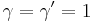 \gamma = \gamma^\prime = 1\,