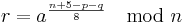 \textstyle r = a^{\frac{n%2B5-p-q}{8}} \mod n