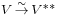 \scriptstyle V \, \overset{\sim}{\to} \, V^{**}