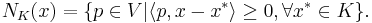 
N_K(x) = \{ p \in V | \langle p, x - x^* \rangle \geq 0, \forall x^* \in K \}.
