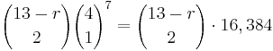 {13-r \choose 2}{4 \choose 1}^7 = {13-r \choose 2} \cdot 16,384