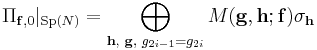 \Pi_{\mathbf{f},0}|_{\mathrm{Sp}(N)}= \bigoplus_{\mathbf{h}, \,\,\mathbf{g},\,\, g_{2i-1}=g_{2i}} M(\mathbf{g}, \mathbf{h};\mathbf{f}) \sigma_{\mathbf{h}}