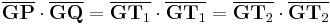 
\overline{\mathbf{GP}} \cdot \overline{\mathbf{GQ}} = 
\overline{\mathbf{GT}_{1}} \cdot \overline{\mathbf{GT}_{1}} =
\overline{\mathbf{GT}_{2}} \cdot \overline{\mathbf{GT}_{2}}
