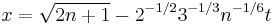 x=\sqrt{2n%2B1}-2^{-1/2}3^{-1/3}n^{-1/6}t