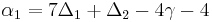 \alpha_1=7\Delta_1%2B\Delta_2-4\gamma-4