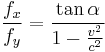 \frac{f_{x}}{f_{y}}=\frac{\tan\alpha}{1-\frac{v^{2}}{c^{2}}}