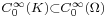 \scriptstyle{C^\infty_0(K)\subset C^\infty_0(\Omega)}