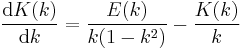 \frac{\mathrm{d}K(k)}{\mathrm{d}k} = \frac{E(k)}{k(1-k^2)}-\frac{K(k)}{k}