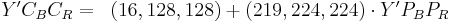 \begin{align}
Y'C_BC_R &=&  ( 16, 128, 128 ) %2B ( 219, 224, 224 ) \cdot Y'P_BP_R\\
\end{align}