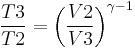 \frac{T3}{T2}= \left(\frac{V2}{V3}\right)^{\gamma-1}