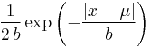 \frac{1}{2\,b} \exp \left(-\frac{|x-\mu|}b \right) \,