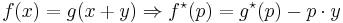 
f(x) = g(x %2B y)
\Rightarrow
f^\star(p) = g^\star(p) - p \cdot y
