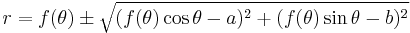 r = f(\theta) \pm \sqrt{(f(\theta) \cos\theta - a)^2 %2B (f(\theta) \sin\theta - b)^2}