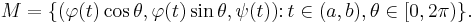 M=\{(\varphi(t)\cos \theta, \varphi(t)\sin \theta,\psi(t))\colon t\in (a,b), \theta\in [0,2\pi)\}.