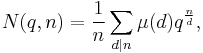 N(q,n)=\frac{1}{n}\sum_{d|n} \mu(d)q^{\frac{n}{d}},