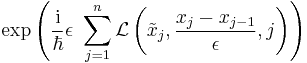 \exp\left (\frac{{\rm i}}{\hbar}\epsilon\, \,\sum_{j=1}^{n}\mathcal L \left (\tilde x_{j},\frac{x_j-x_{j-1}}{\epsilon},j \right )\right )