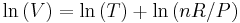 \ln\left(V\right) = \ln \left(T\right) %2B \ln\left(nR/P\right)