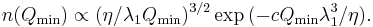 n(Q_\min)\propto(\eta/\lambda_1Q_\min)^{3/2}\exp{(-c Q_\min\lambda_1^3/\eta)}. 