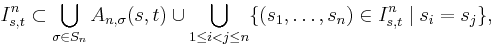 I_{s,t}^n\subset\bigcup_{\sigma\in S_n}A_{n,\sigma}(s,t) \cup \bigcup_{1\le i<j\le n}\{(s_1,\ldots,s_n)\in I_{s,t}^n\mid s_i=s_j\},