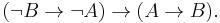 (\neg B \rightarrow \neg A) \rightarrow (A \rightarrow B).